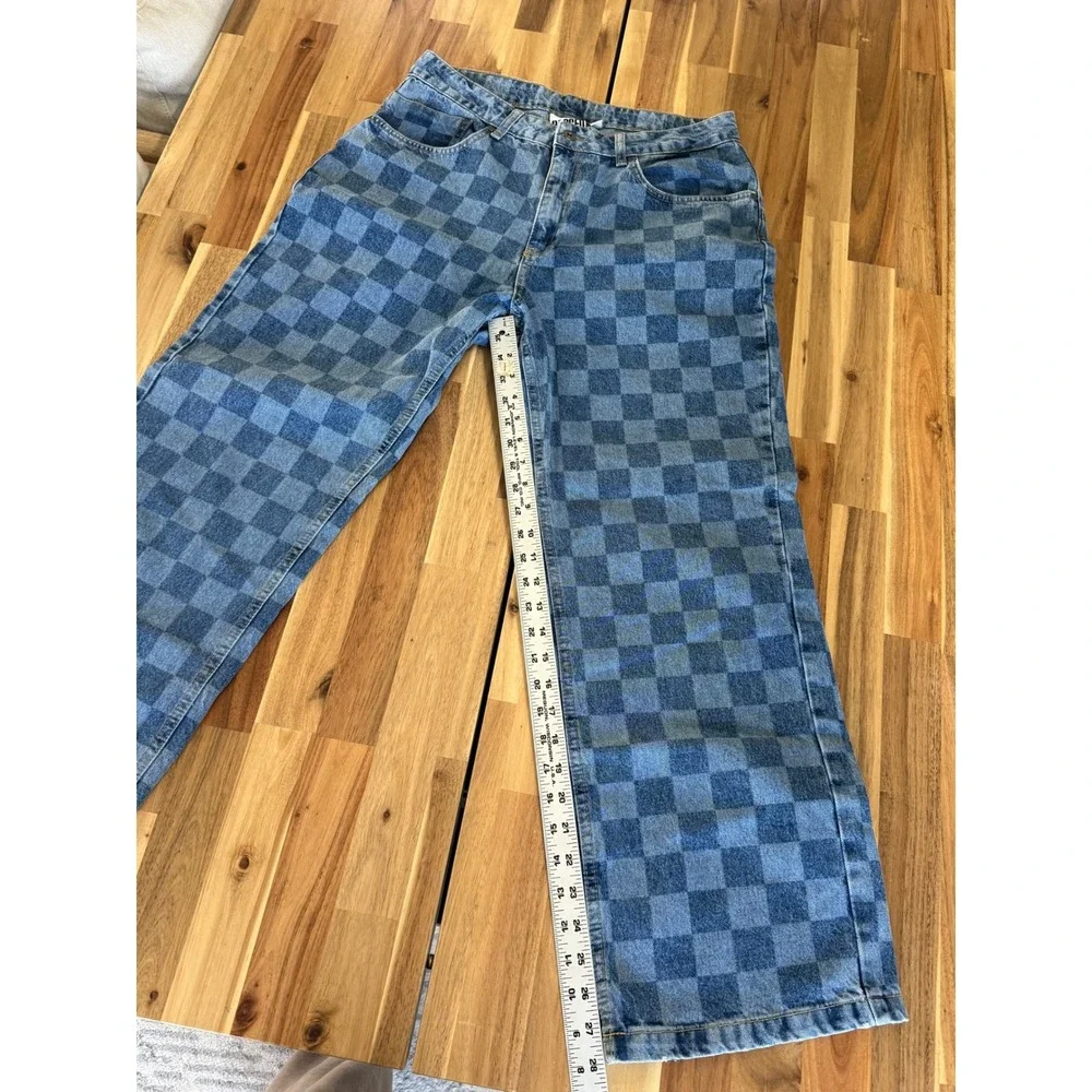 RAGGED PRIEST JEANS Womens 32 Checkerboard print Wide Leg Denim Retro 90s Inspo - Picture 3 of 6